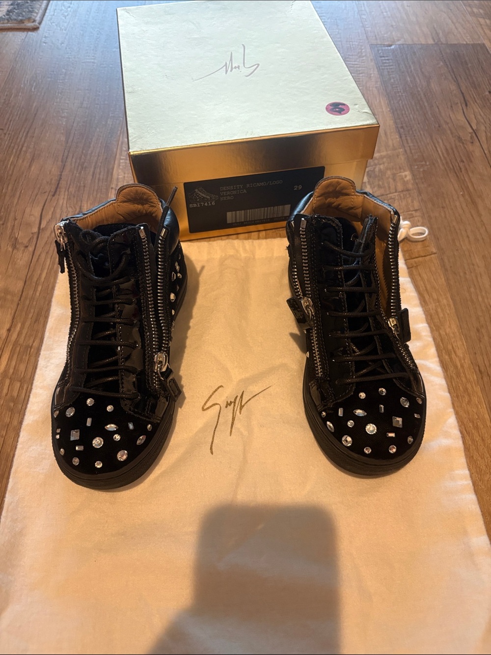 Giuseppe Zanotti Black Crystal-Stud High-Top Sneakers